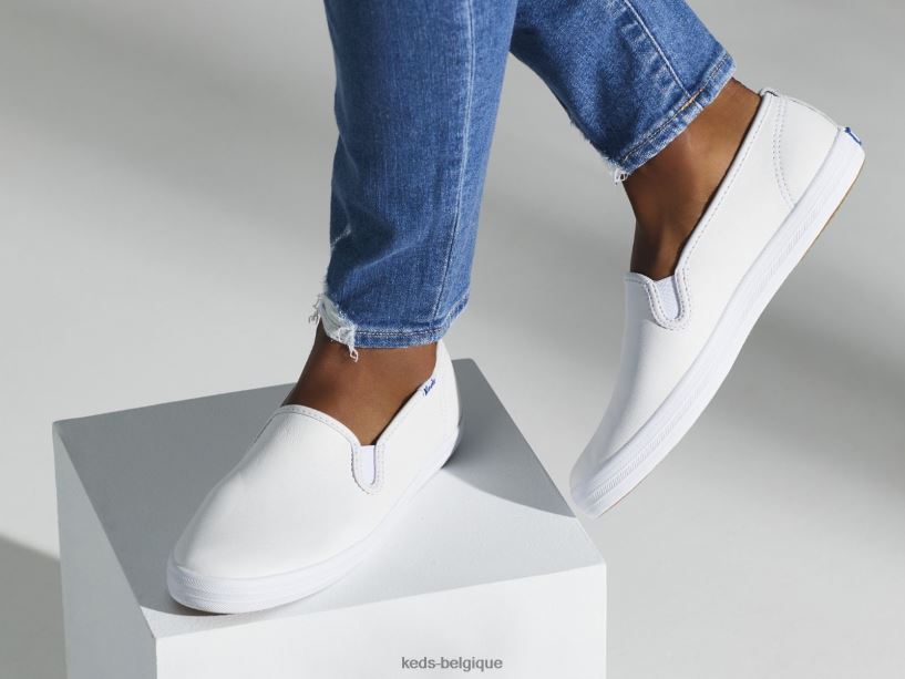 Keds femmes sneaker à enfiler en cuir champion 8PV40P25 blanc