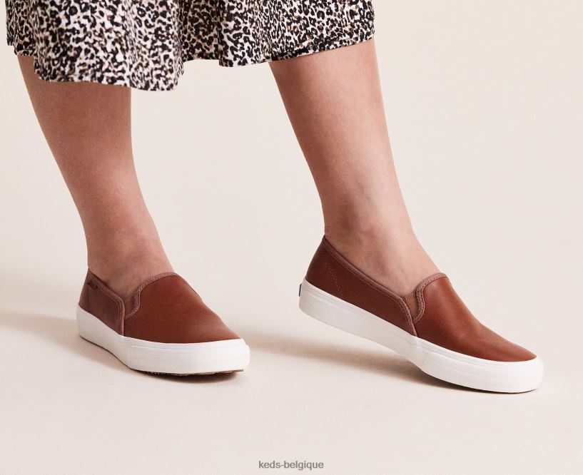 Keds femmes sneaker à enfiler en cuir à deux étages 8PV40P26 Cognac