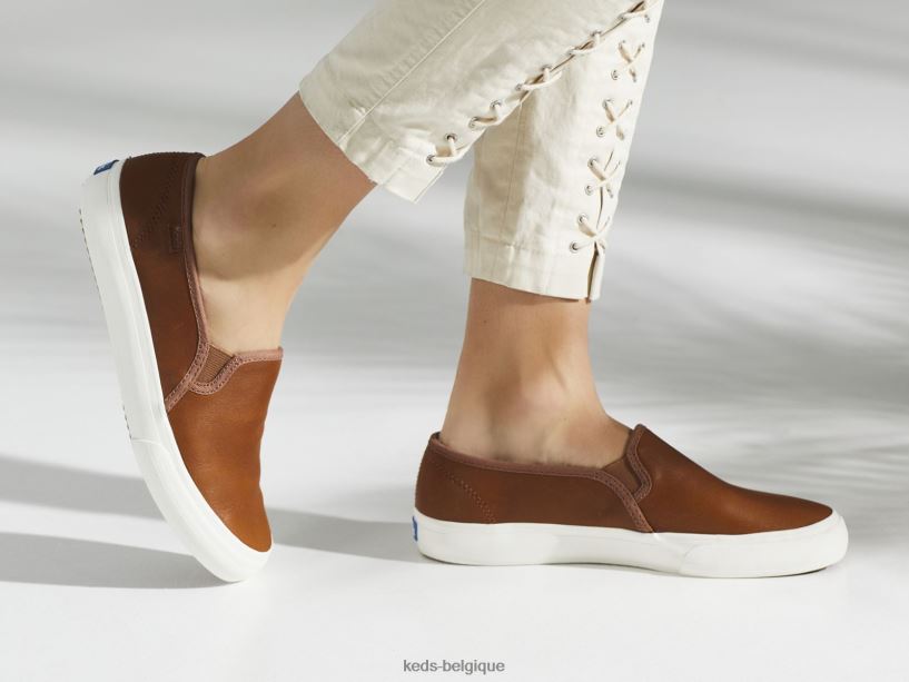 Keds femmes sneaker à enfiler en cuir à deux étages 8PV40P26 Cognac