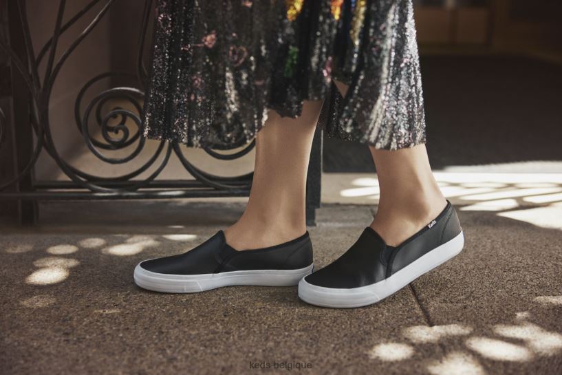 Keds femmes sneaker à enfiler en cuir à deux étages 8PV40P27 noir