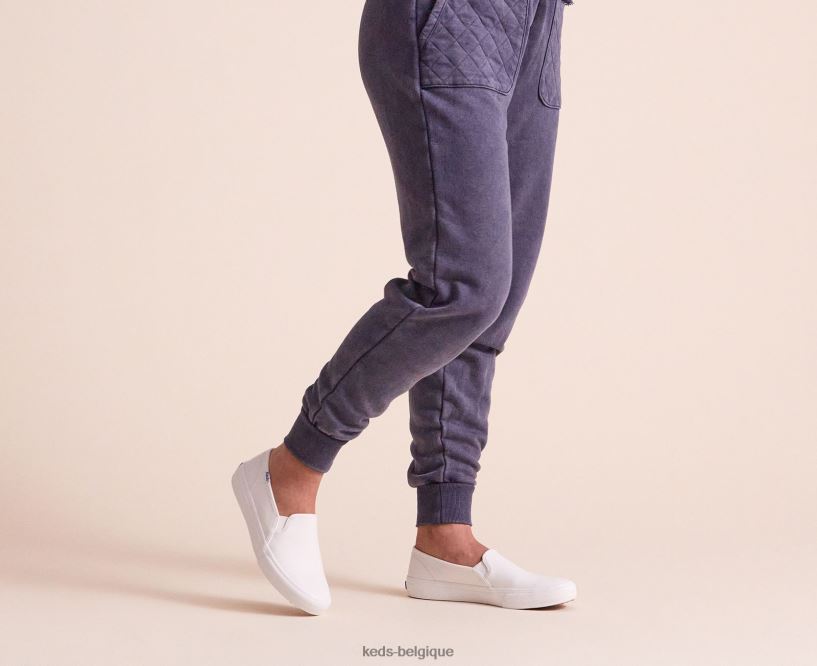 Keds femmes sneaker à enfiler en cuir à deux étages 8PV40P28 blanc