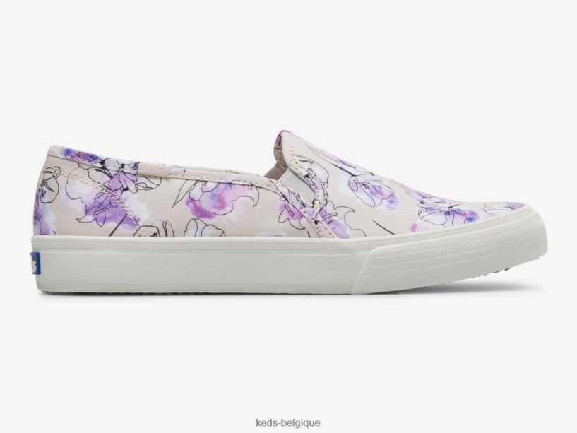 Keds femmes sneaker à enfiler à imprimé floral aquarelle en toile à deux étages 8PV40P64 gris violet