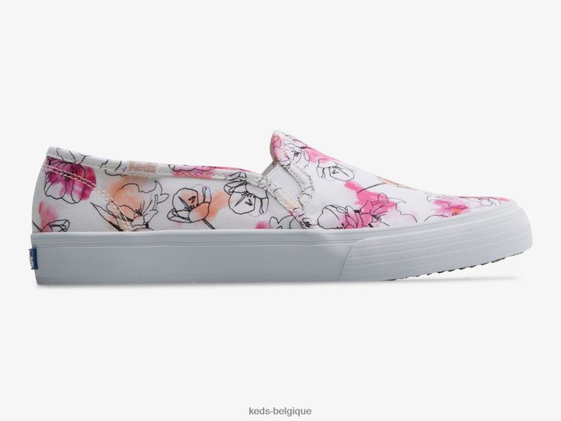 Keds femmes sneaker à enfiler à imprimé floral aquarelle en toile à deux étages 8PV40P65 blanc rose