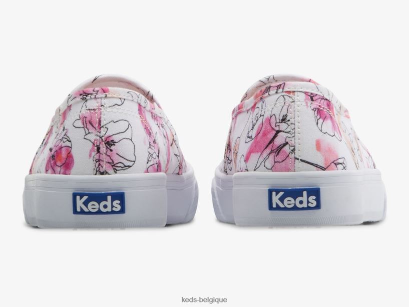 Keds femmes sneaker à enfiler à imprimé floral aquarelle en toile à deux étages 8PV40P65 blanc rose