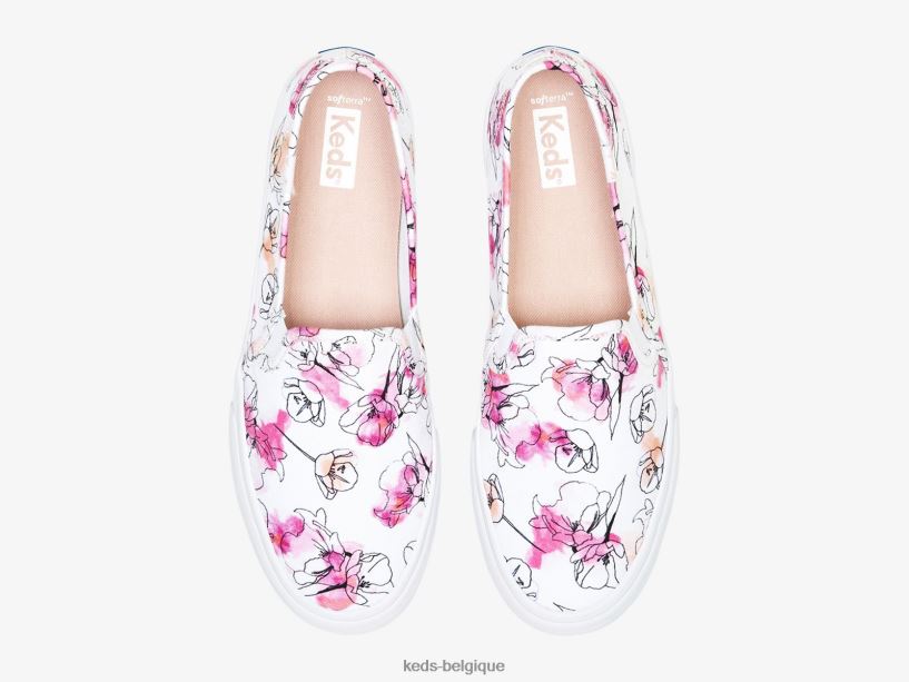 Keds femmes sneaker à enfiler à imprimé floral aquarelle en toile à deux étages 8PV40P65 blanc rose