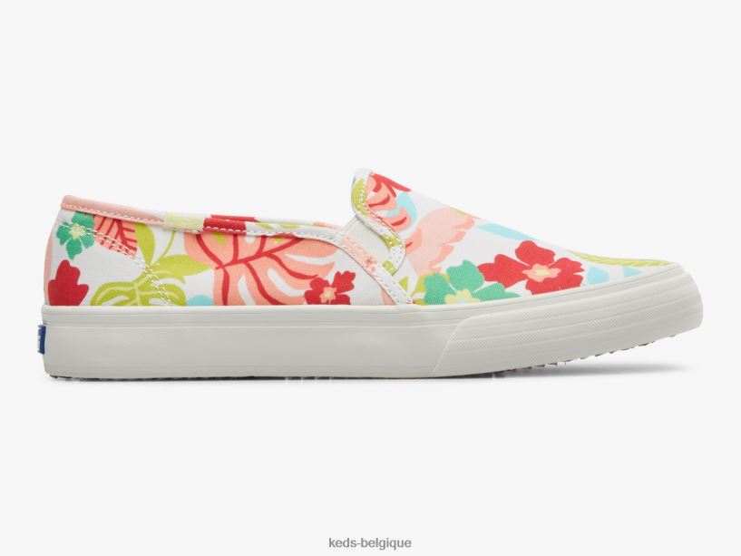 Keds femmes sneaker à enfiler à imprimé tropical à deux étages 8PV40P13 corail blanc