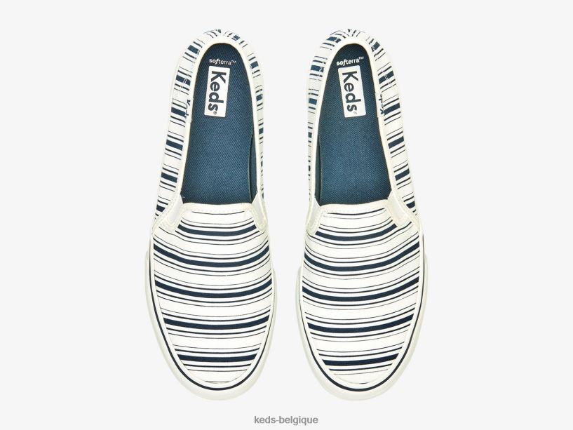 Keds femmes sneaker à enfiler à rayures en toile à deux étages 8PV40P67 Navet blanc