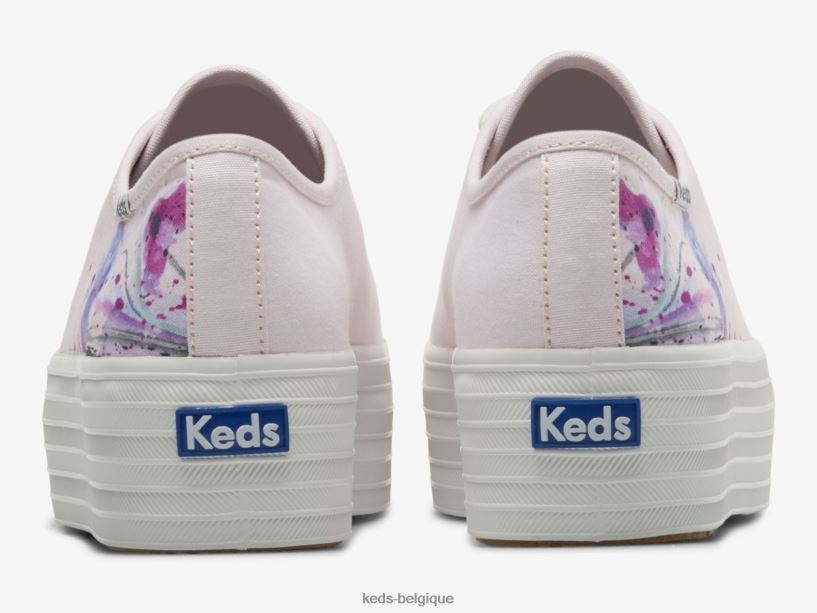 Keds femmes sneaker à fleurs picturales en toile triple up 8PV40P160 rose clair