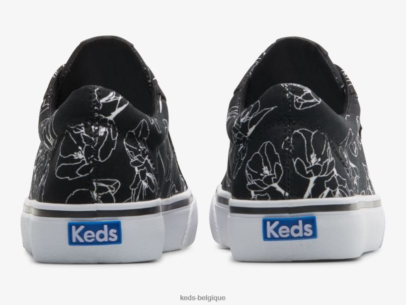 Keds femmes sneaker florale dessinée à la main en toile jump kick 8PV40P201 noir blanc