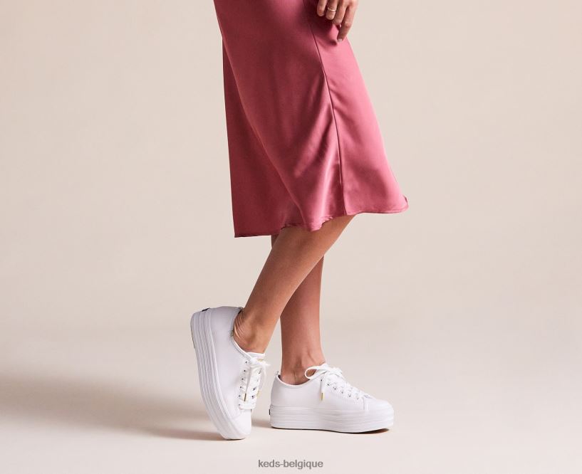 Keds femmes sneaker triple en cuir 8PV40P90 blanc