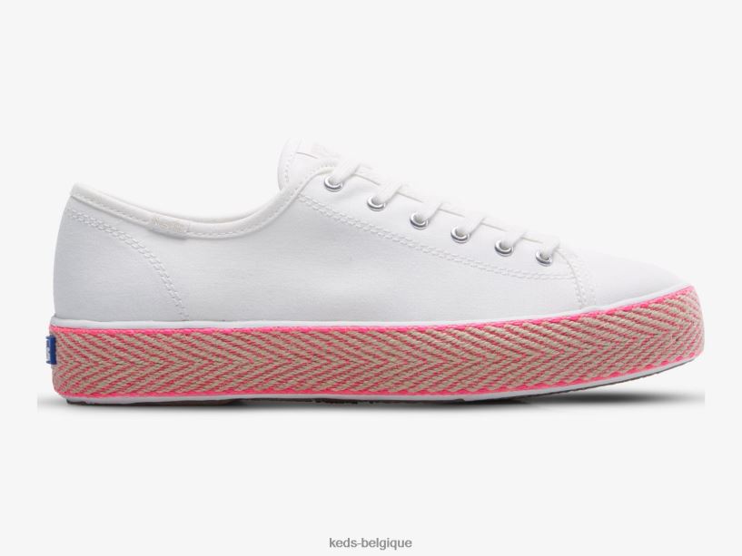 Keds femmes sneaker triple kick en toile de jute avec renforts 8PV40P167 blanc rose fluo