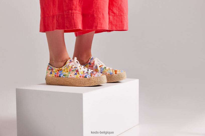Keds x Rifle Paper Co. femmes triple coup de pied jute margaux 8PV40P177 blanc multicolore