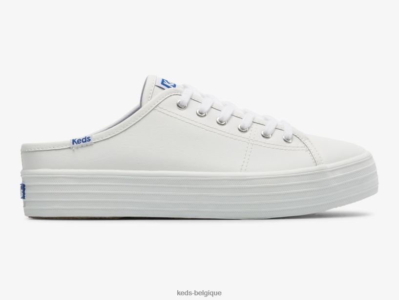 Keds femmes sneaker à enfiler en cuir mule triple kick 8PV40P46 blanc